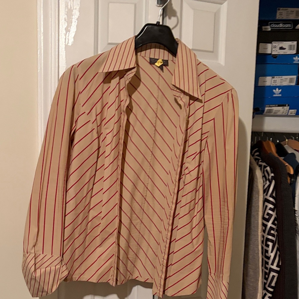 Classiques Entier Beige and Red Striped Men's Shirt